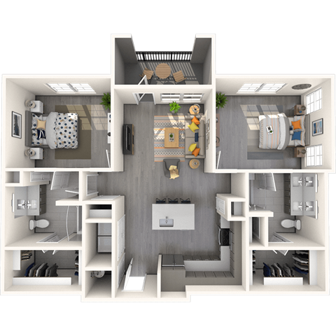 Floor plan for 2 beds, 2 baths, 1091 sqft